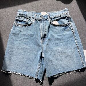 Reformation Blue Studded Jean Shorts